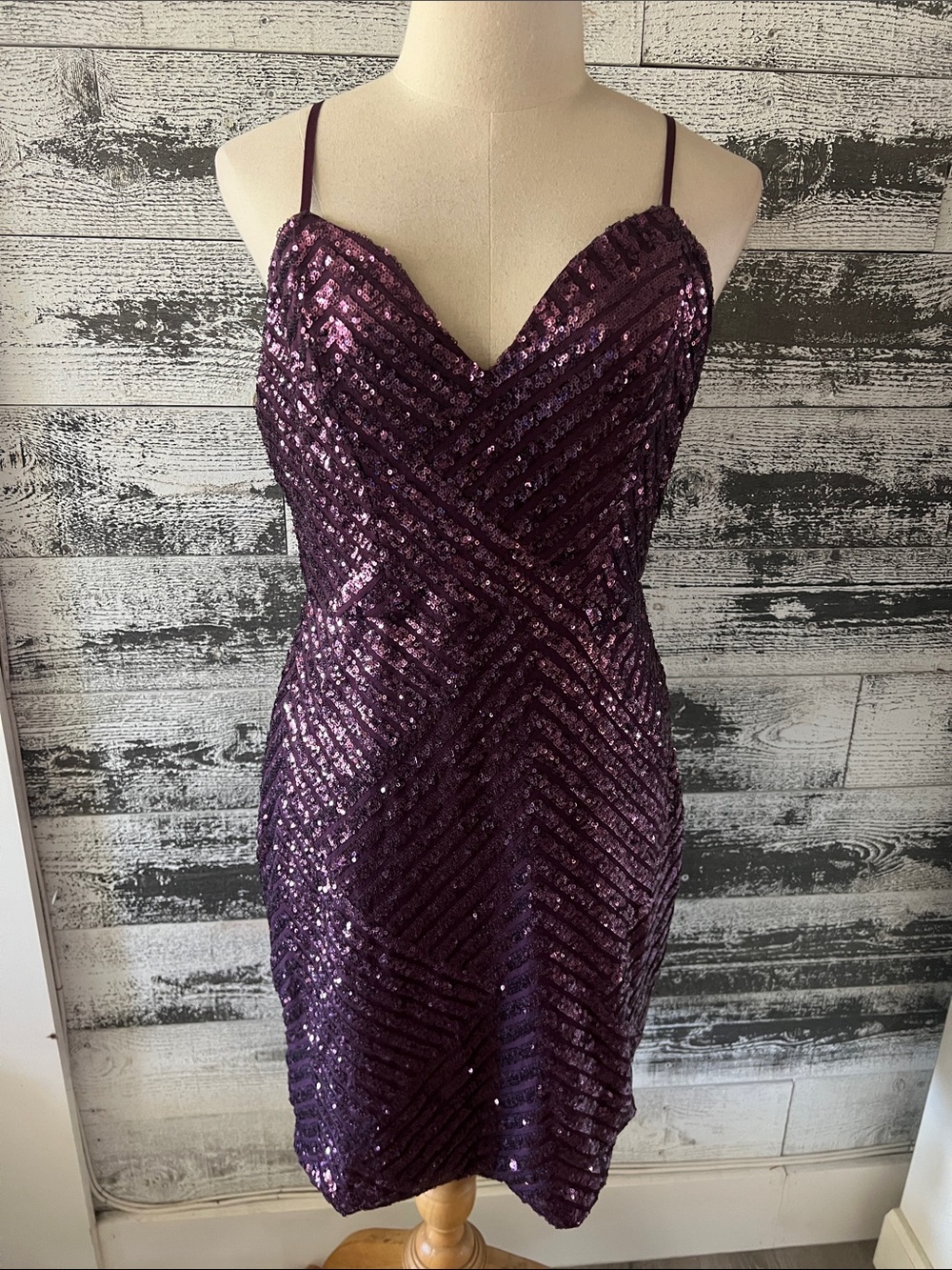 Charlotte Russe Sequined Purple Spaghetti-Strap Cocktail Dress
